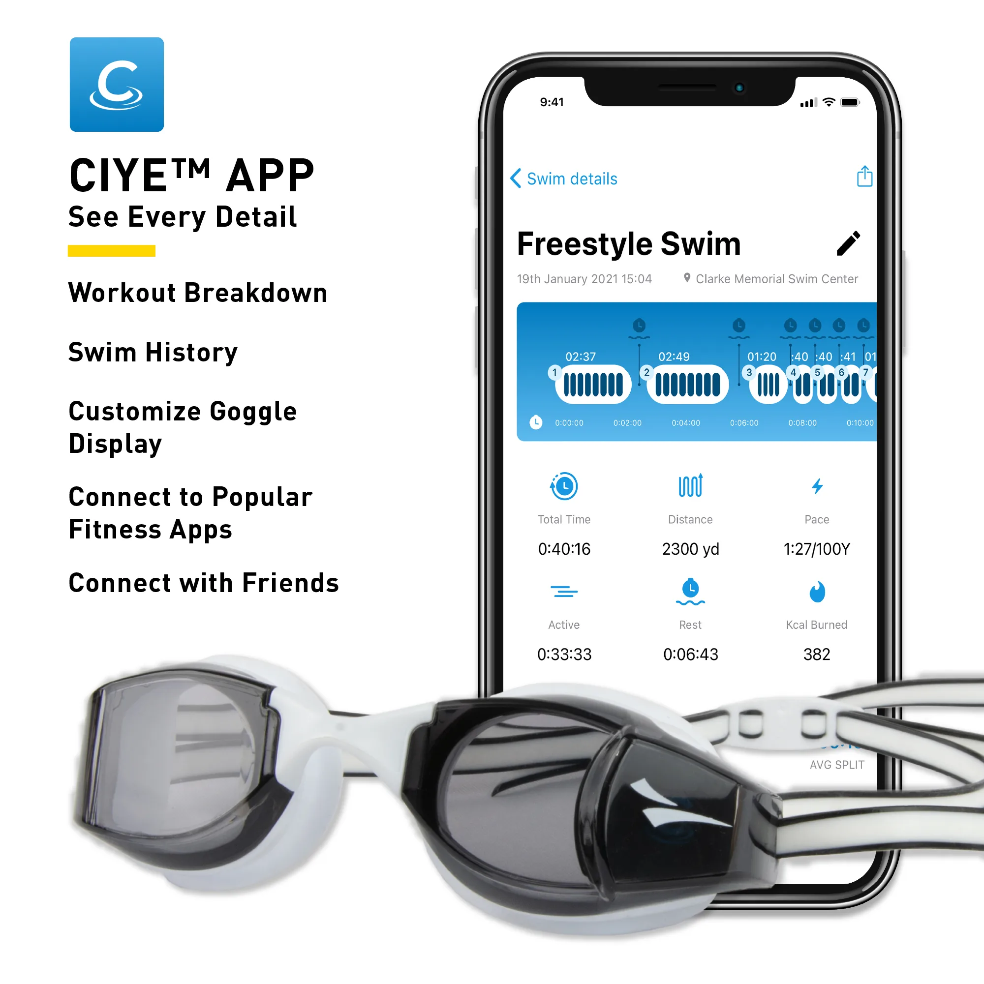 Finis Smart Goggle Kit (Røgfarvet/Hvid)