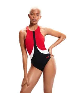 Speedo Colourblock Highneck Crossback (Black/Red) - Damer